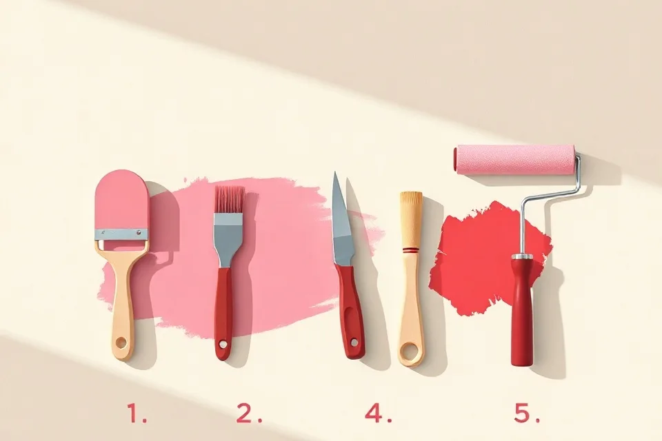 Outils de peinture disposés dans l'ordre des étapes du chantier