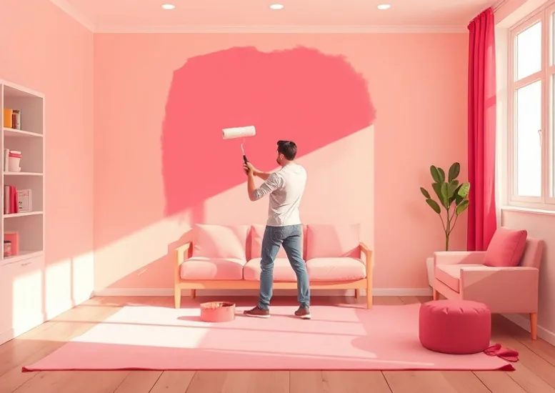 Peintre appliquant la peinture au rouleau sur un mur de salon